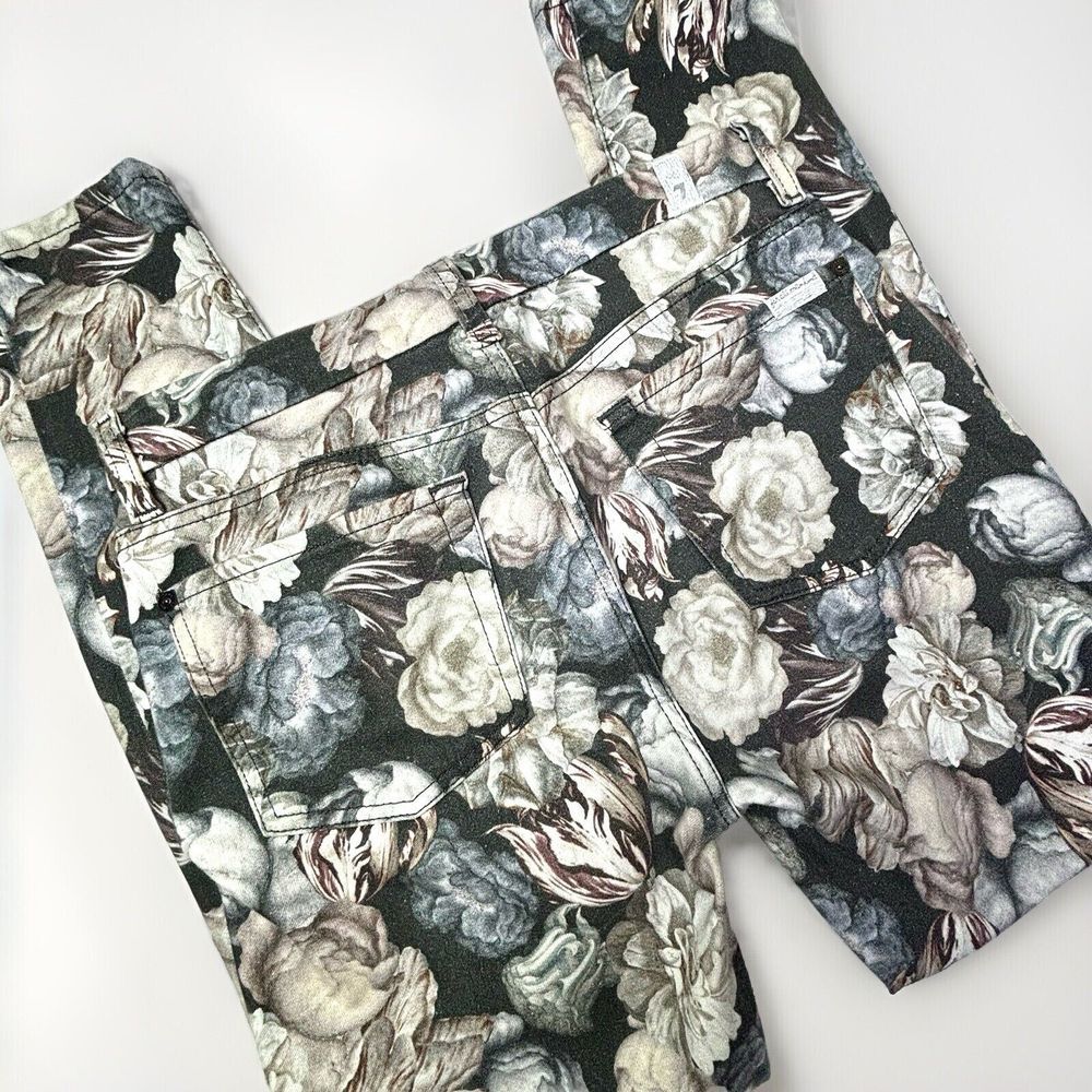 7 For All Mankind Jeans Womens 27 Antique Floral Print Skinny Funky Stretch EUC
